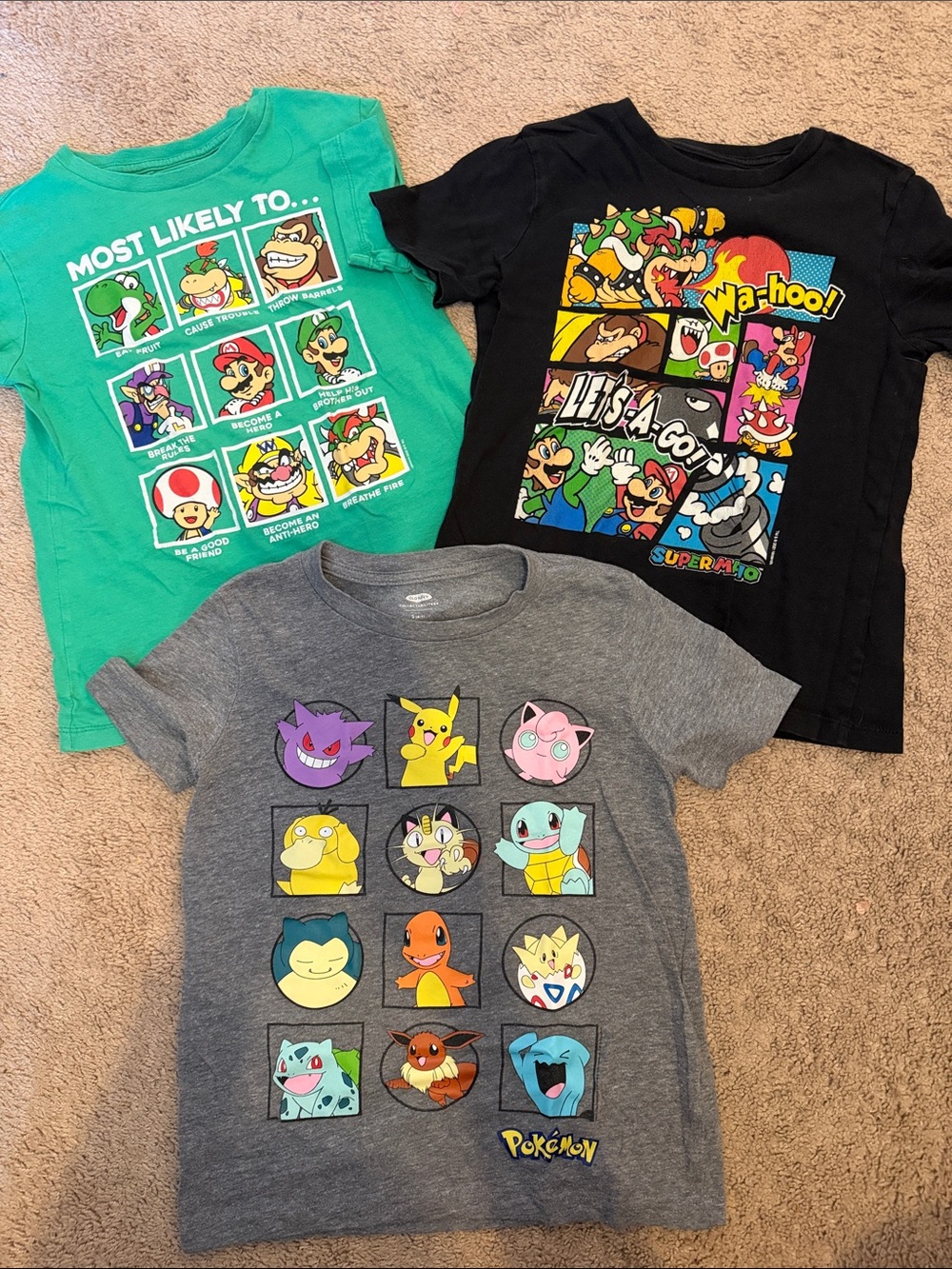 Kids Gray Graphic T-Shirt - Gaming Characters- 3 pack bundle